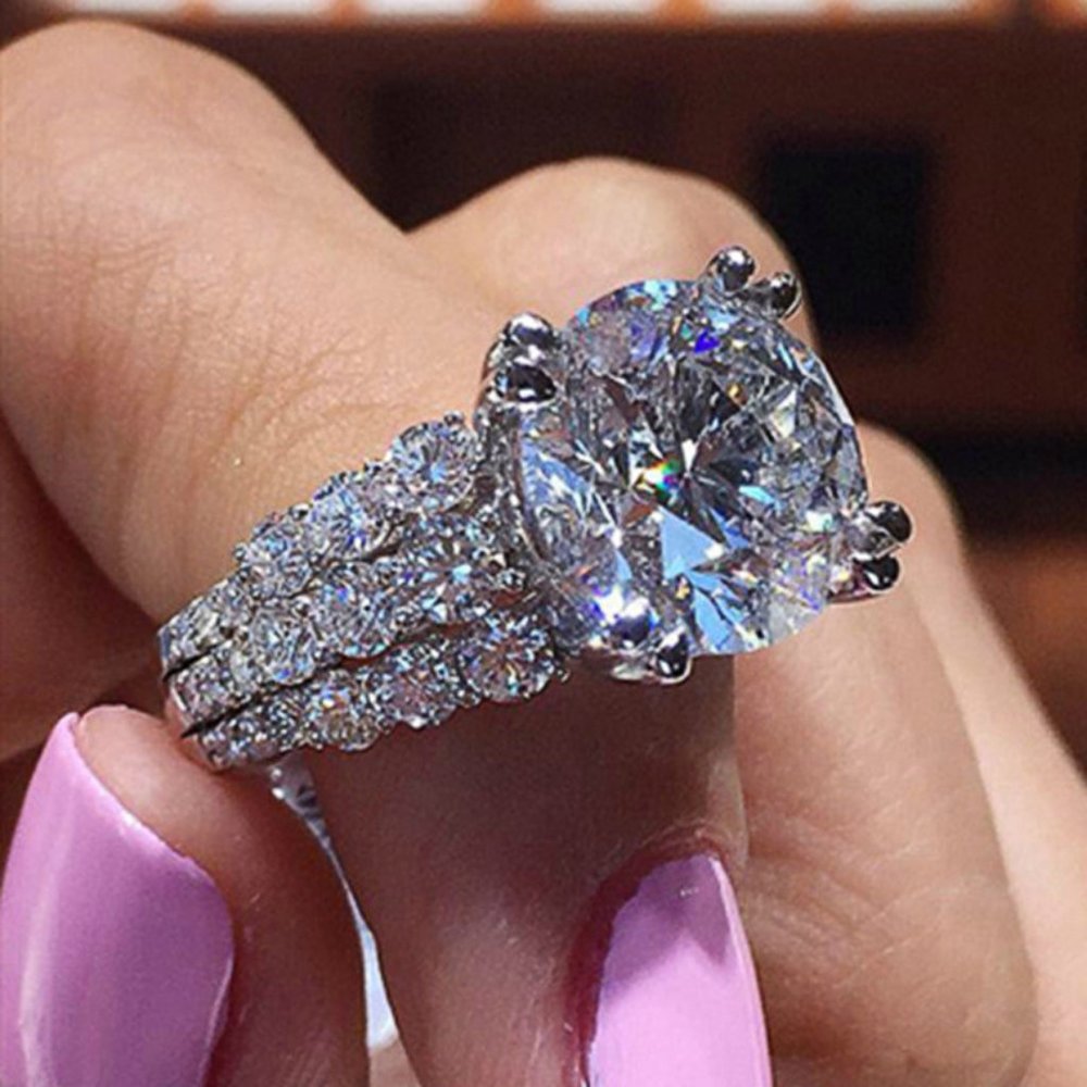 NEW 4CT Round Solitaire Diamond 925 Silver Ring